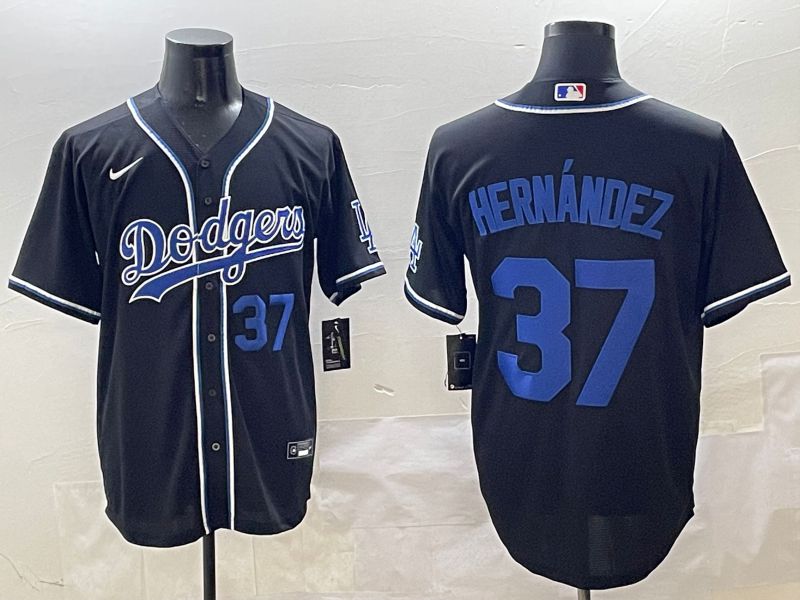 Men Los Angeles Dodgers 37 Hernandez Black blue Three generations Nike 2025 MLB Jersey style 3